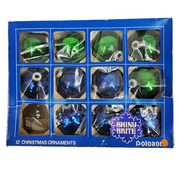 Vintage Poloron Shiny Brite Glass Ball Ornaments in Box Lot of 11 one missing - Picture 1 of 8